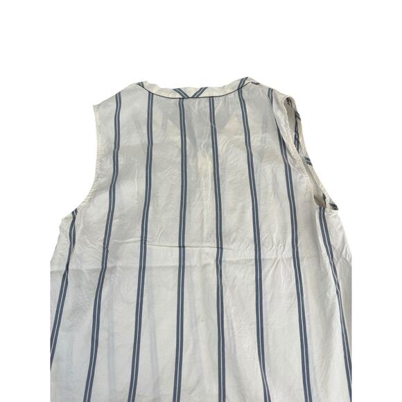 Brunello Cucinelli Silk Striped Sleeveless Blouse Top White Blue M Italy V-neck - Picture 6 of 14